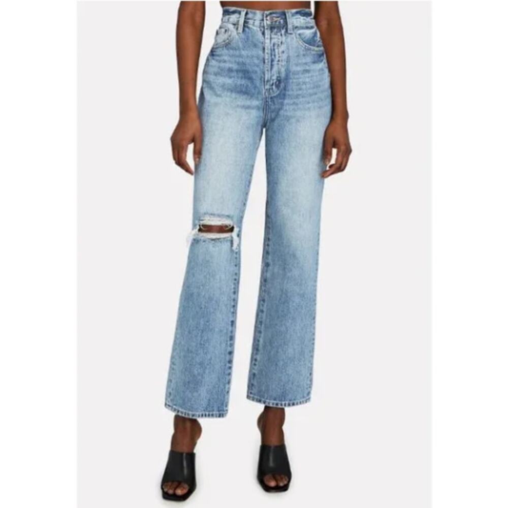 Pistola X Anthropologie Cassie Jeans Straight Leg Distressed Blue High Rise‎ 28